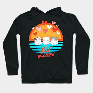 Cat Lovers, Cats with Hearts Sunset Background Hoodie